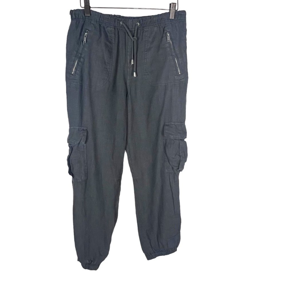 BlankNYC Green Grey Drawstring Cargo Baggy Linen Cropped Pants 27